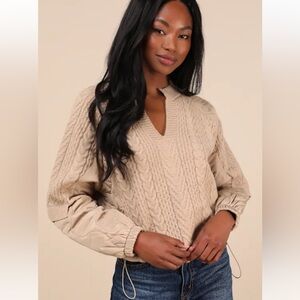 Lulus Beige Quilted Cable Knit Pullover size Large NWOT